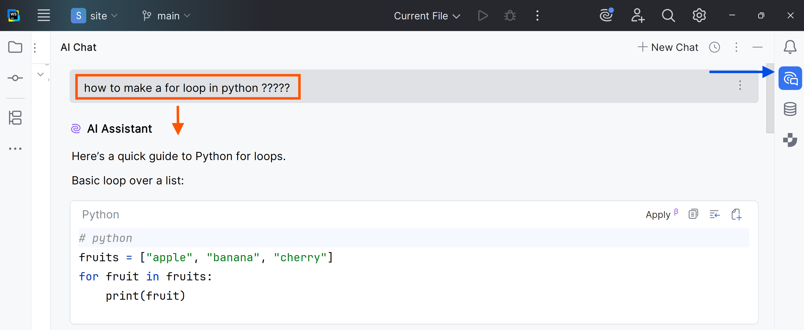 Una pregunta petita al xat de l’editor: com es fa un bucle for en Python